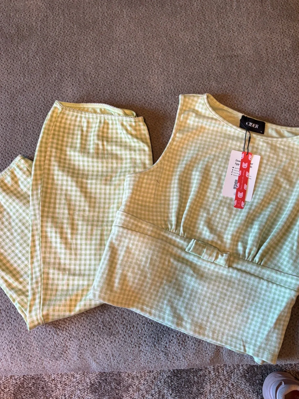 Light Green Gingham Matching Set